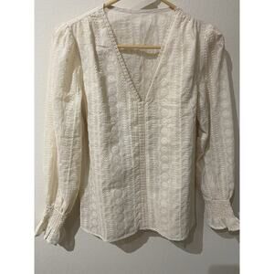 Women's Lace Blouse with Hollow Out Design, Eyelet Embroidery, and Puff Sleeves